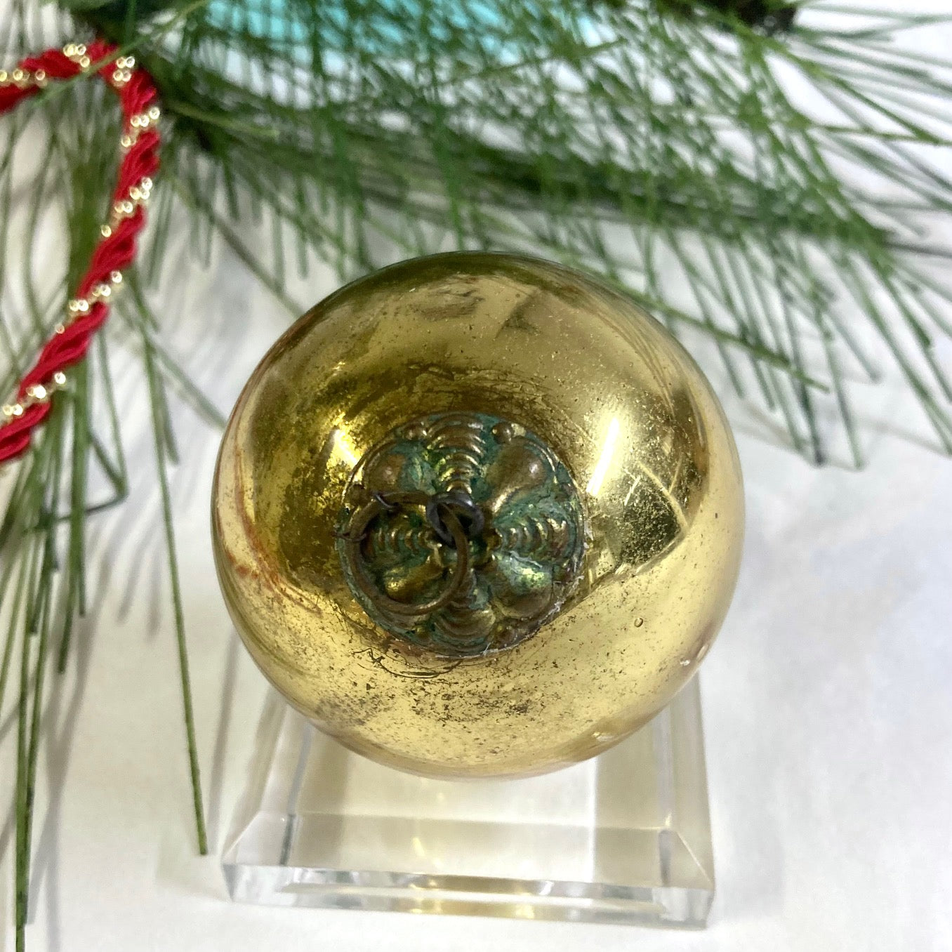 Antique German Gold Kugel Christmas Ornament 1 3/4"