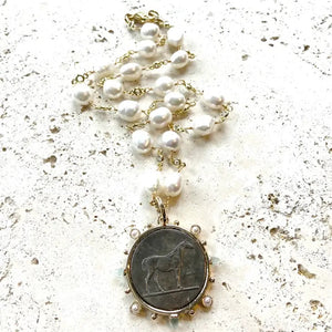 French Coin Equestrian Pearl Necklace