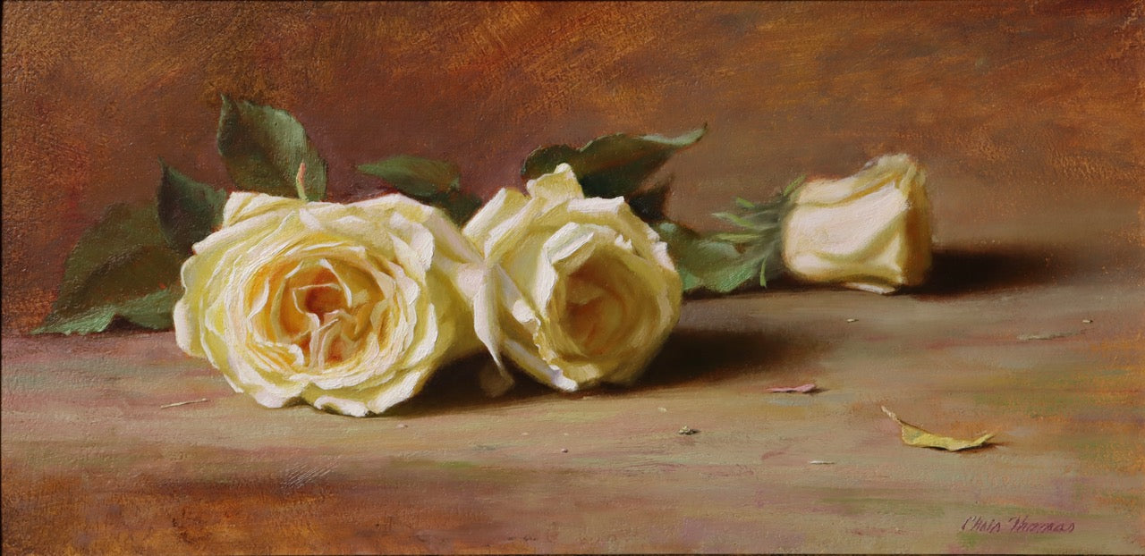 "White Roses" Original Oil Painting by Chris Thomas