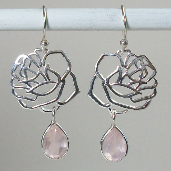 Rose Quartz Rose Earrings