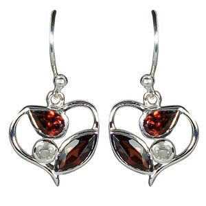 Garnet & Crystal Heart Earrings
