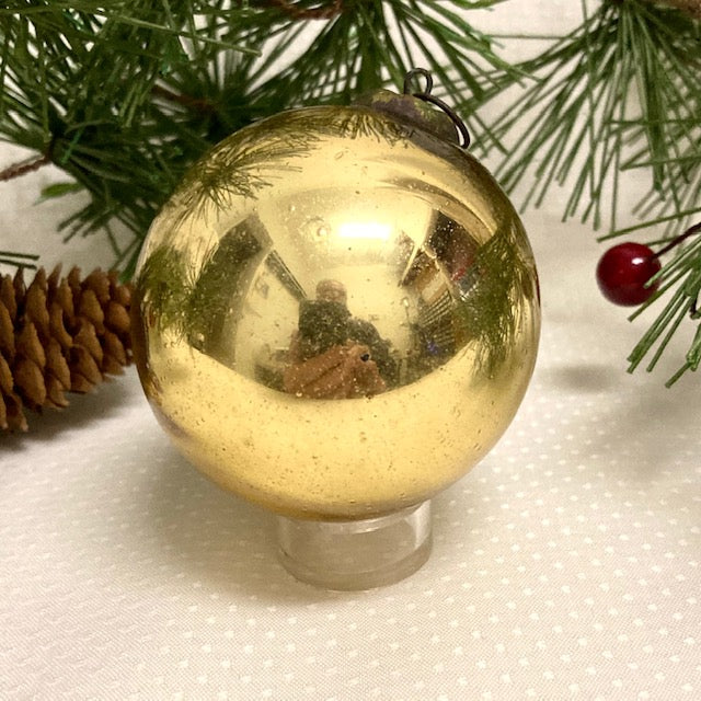 Antique German Gold Kugel Christmas Ornament 2 1/2"