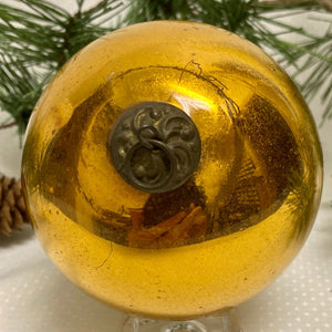 Antique German Gold Kugel Christmas Ornament 3 1/4"
