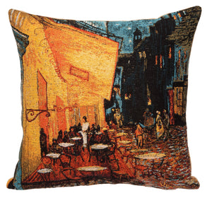 Terrace by Vincent Van Gogh Belgian Jacquard Woven Pillow