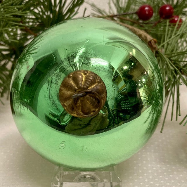 Antique German Kugel Christmas Ornament Light Green 3"