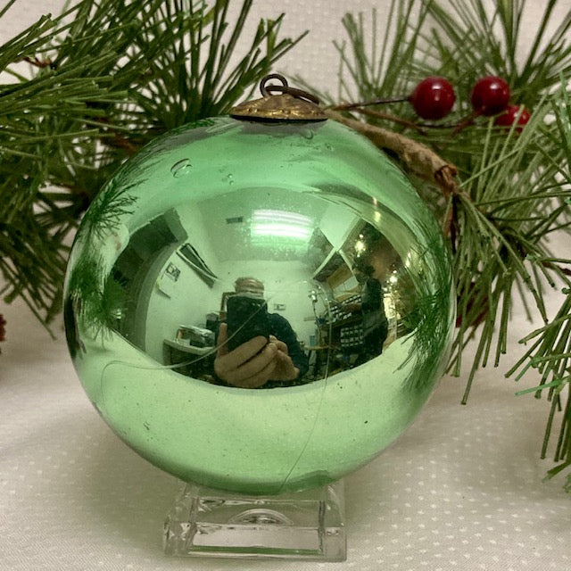 Antique German Kugel Christmas Ornament Light Green 3" Nance Galleries