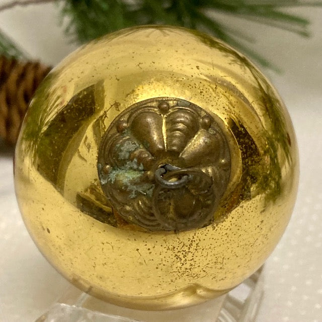 Antique German Gold Kugel Christmas Ornament 2"