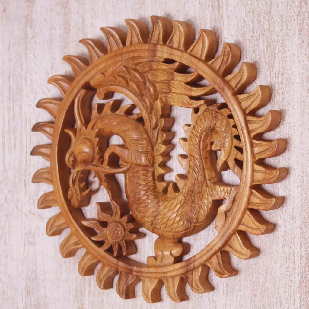 Carved Wood Dragon Plaque