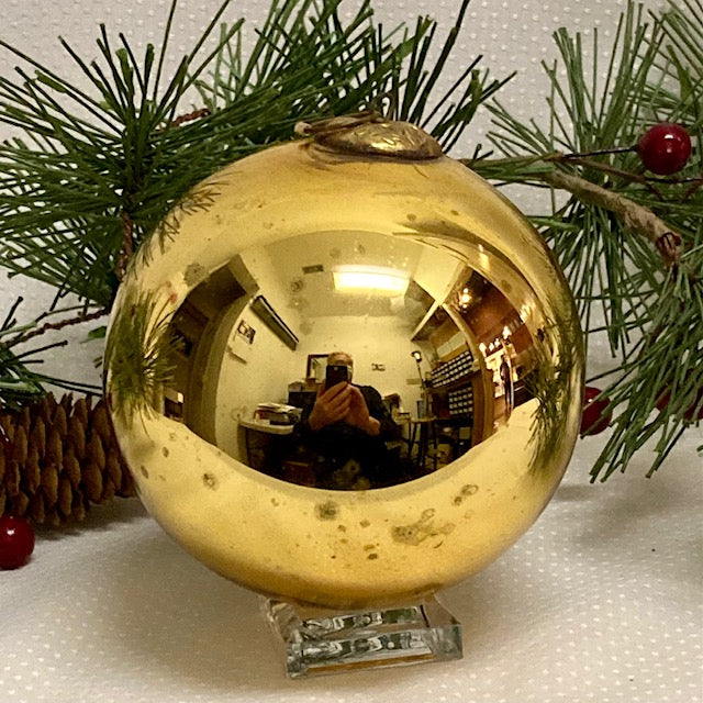 Antique German Gold Kugel Christmas Ornament 4"