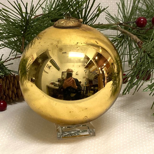 Antique German Gold Kugel Christmas Ornament 4"