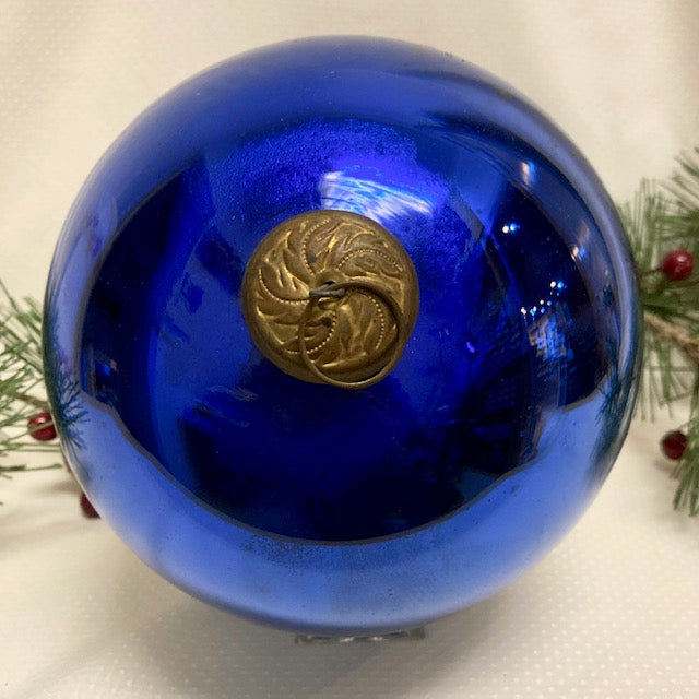 Antique German Cobalt Blue Kugel Christmas Ornament 6"