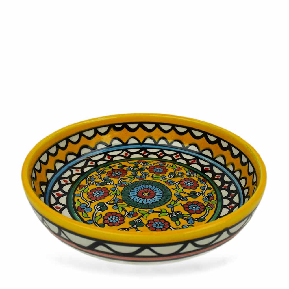 Hand Painted Pottery Large Yellow Bowl