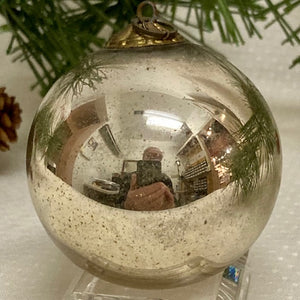 Antique German Silver Kugel Christmas Ornament 2"