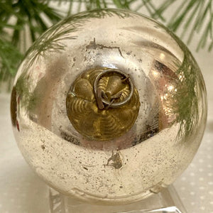 Antique German Silver Kugel Christmas Ornament 2"