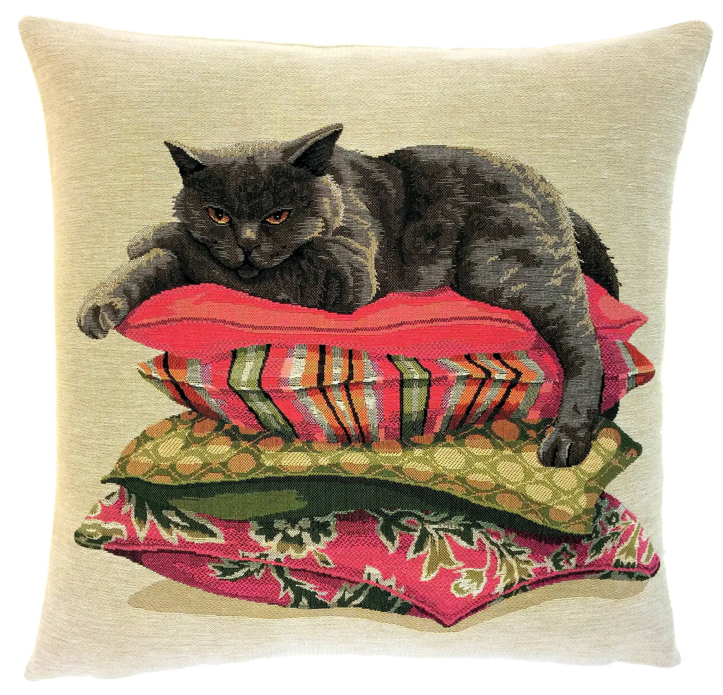 British Shorthair Cat Belgian Jacquard Woven Pillow