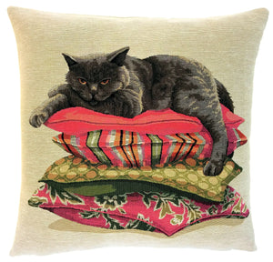 British Shorthair Cat Belgian Jacquard Woven Pillow