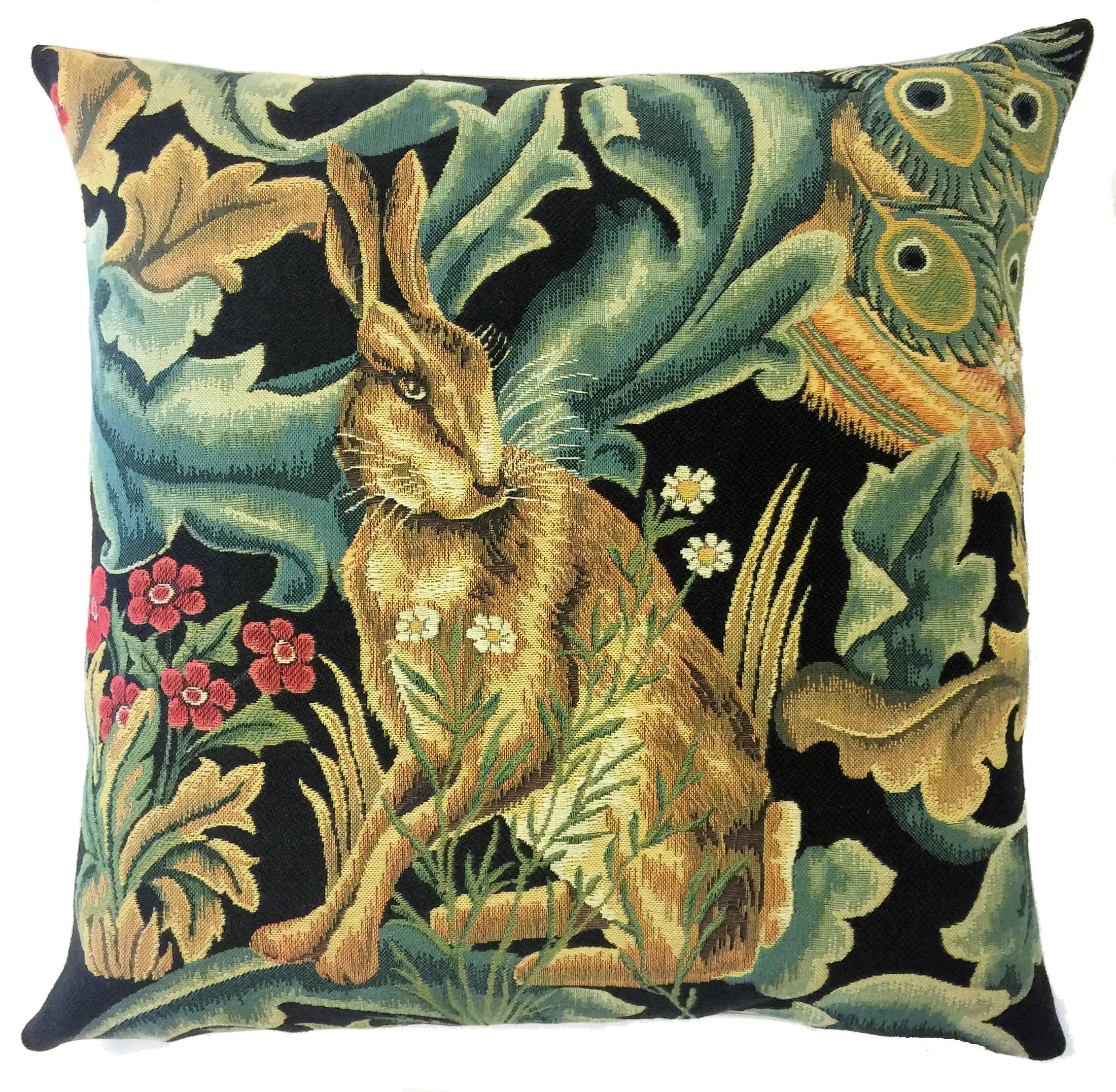 Black Forest Hare by William Morris Belgian Jacquard Woven Pillow