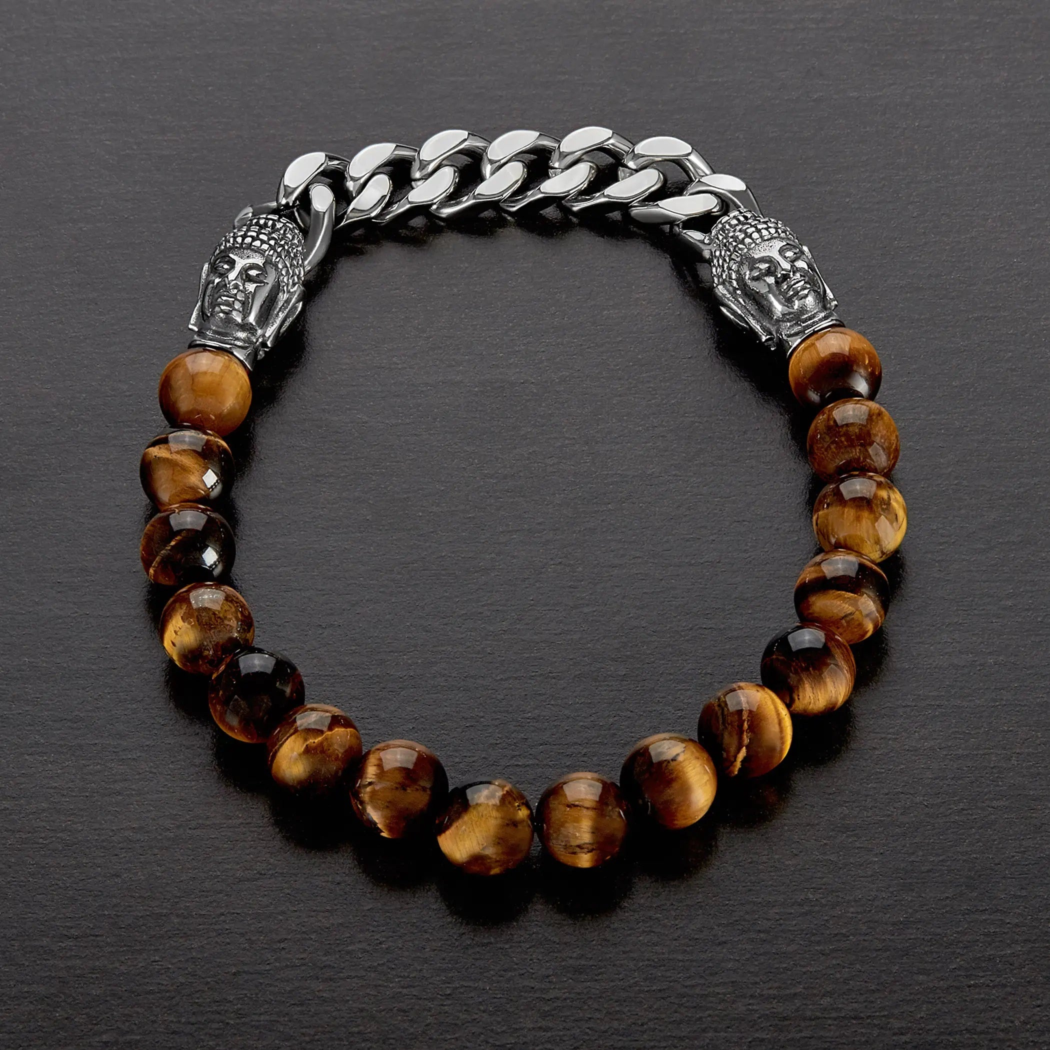 Men's Buddha Bead Stretch Tiger Eye Bracelet