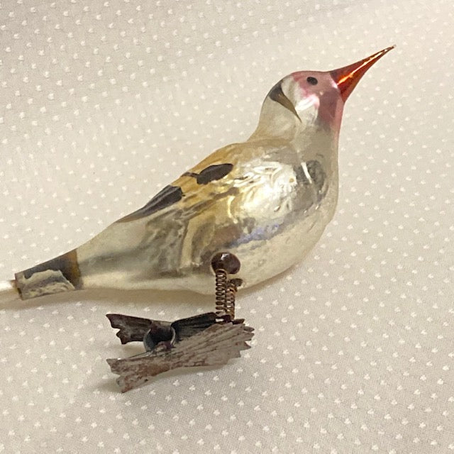 1920s Antique German Clip On Bird Christmas Ornament, Patriotic Songbird  Bumpy Glass Bird - Just Vintage Christmas