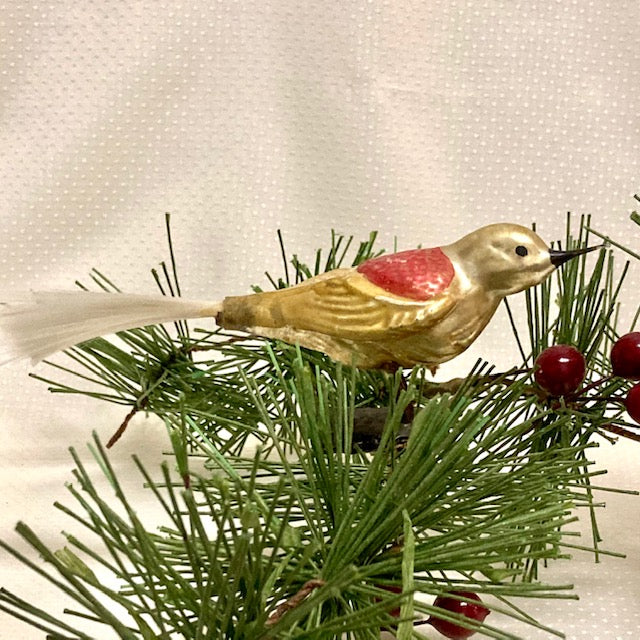 Antique Bird Clip Christmas Ornament 1920's Gold Washed Clip