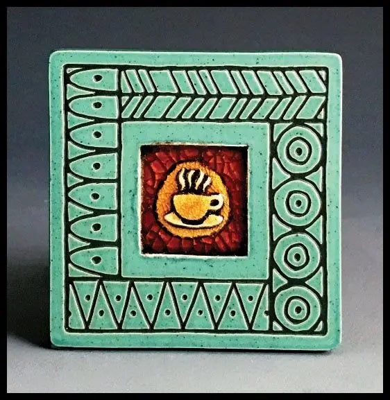 Coffee Cup with Border Coaster Tile
