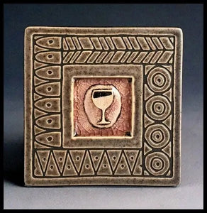 Wine Glass with Border Coaster Tile