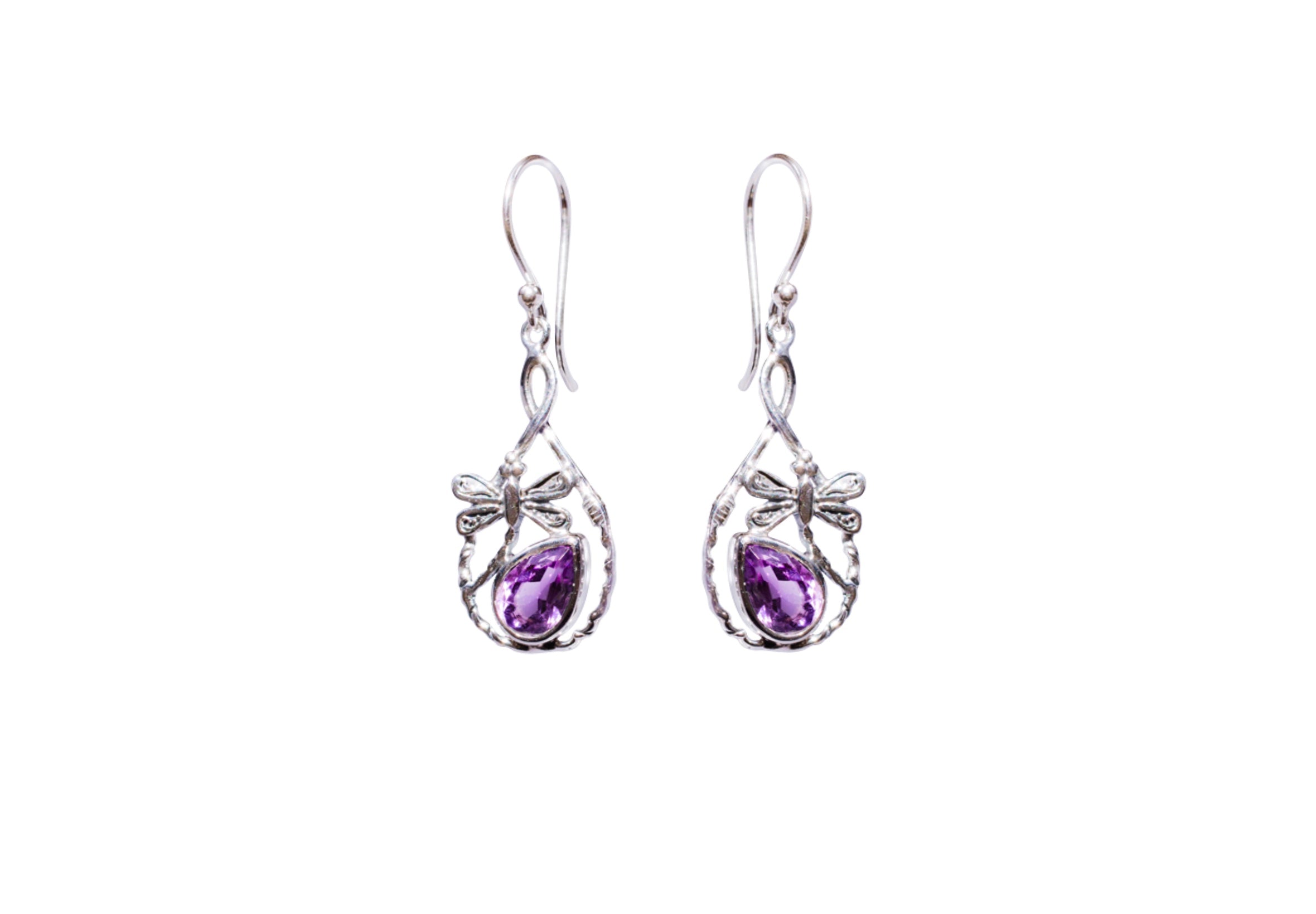 Amethyst Dragonfly Earrings