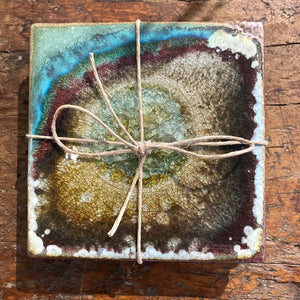 Stoneware Glass Accent Coaster Set of Two