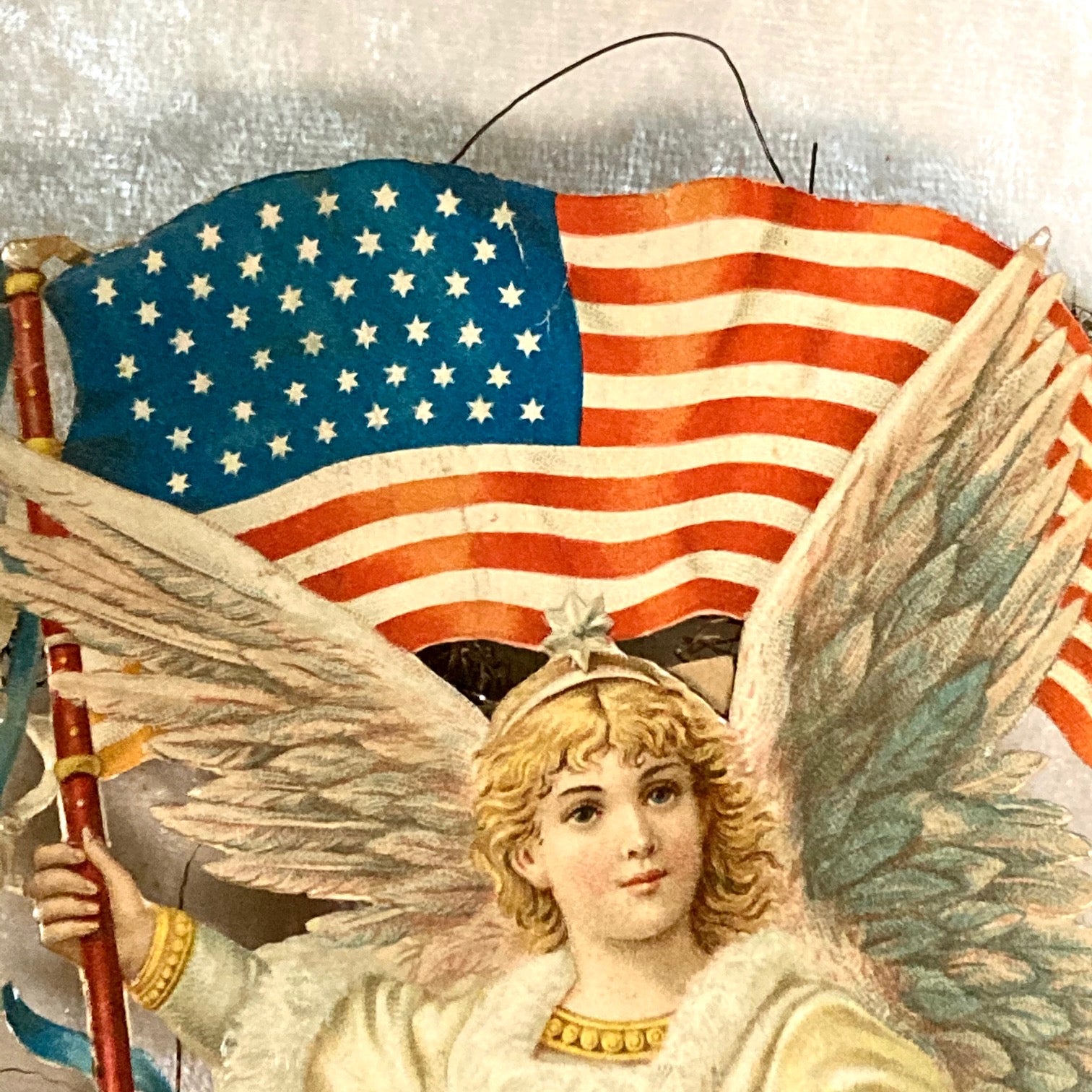 Patriotic Angel Scrap & Tinsel Ornament 1912