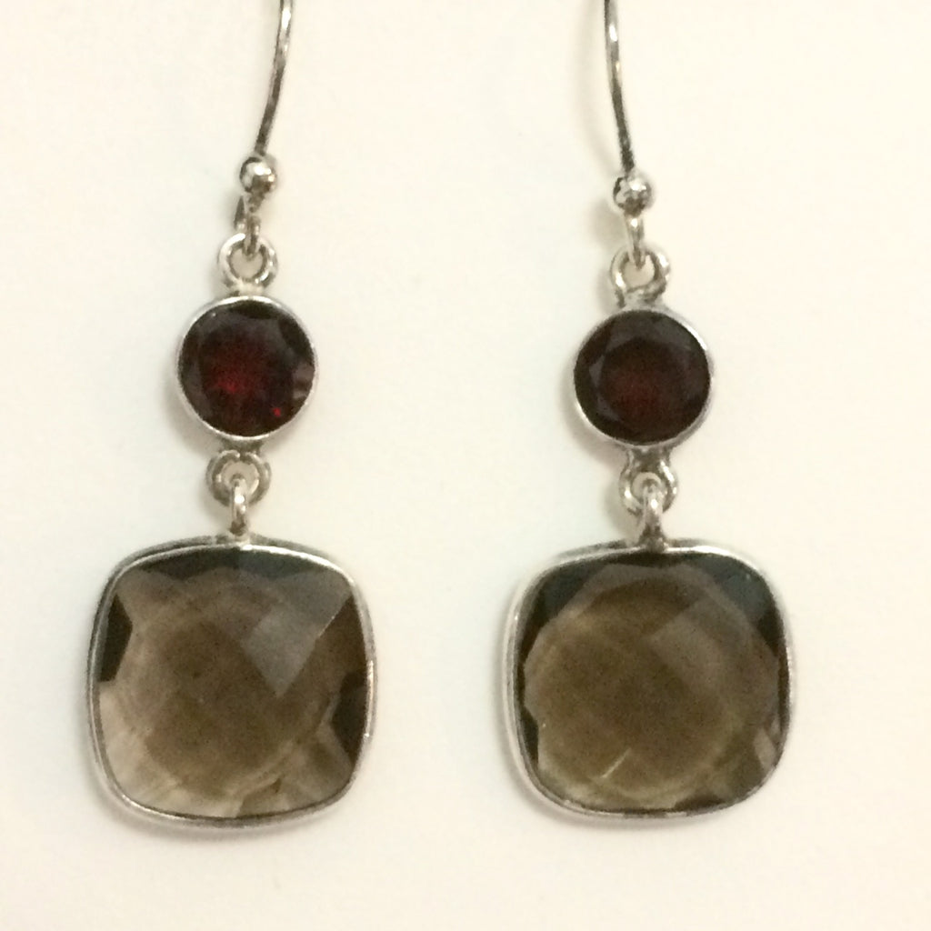 Contemporary Garnet & Smoky Quartz Earrings