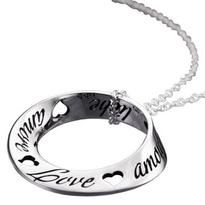 Love in 10 Languages Mobius Design Silver Necklace