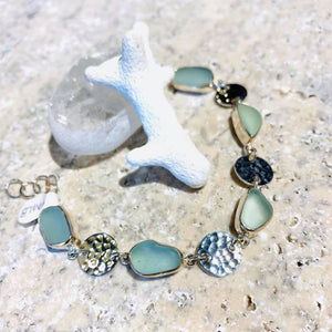 Natural Sea Glass & Sterling Bracelet