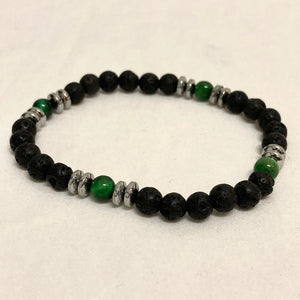 Black Lava Green Bead Stretch Braclet