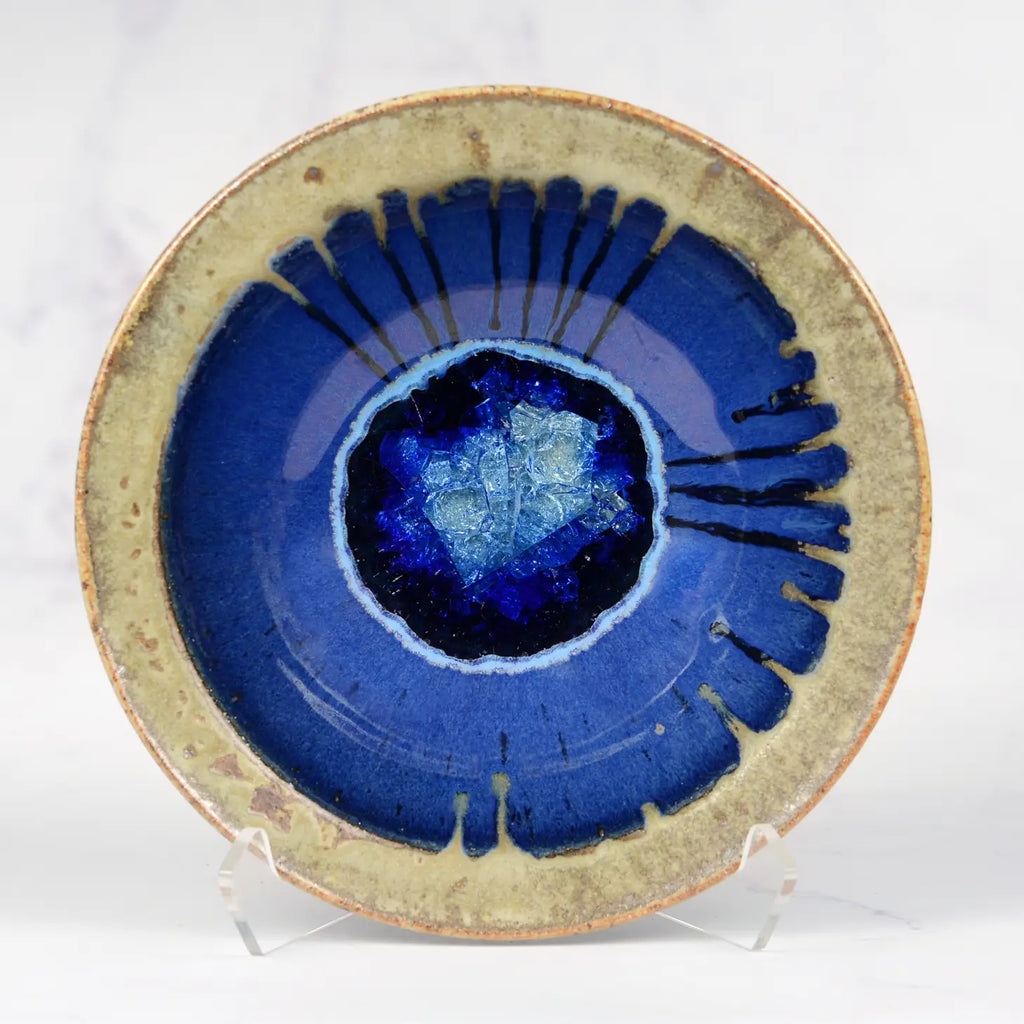 Glass Accent Stoneware Bowl 14" Cobalt / Copper