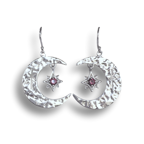 Garnet Moon & Star Earrings