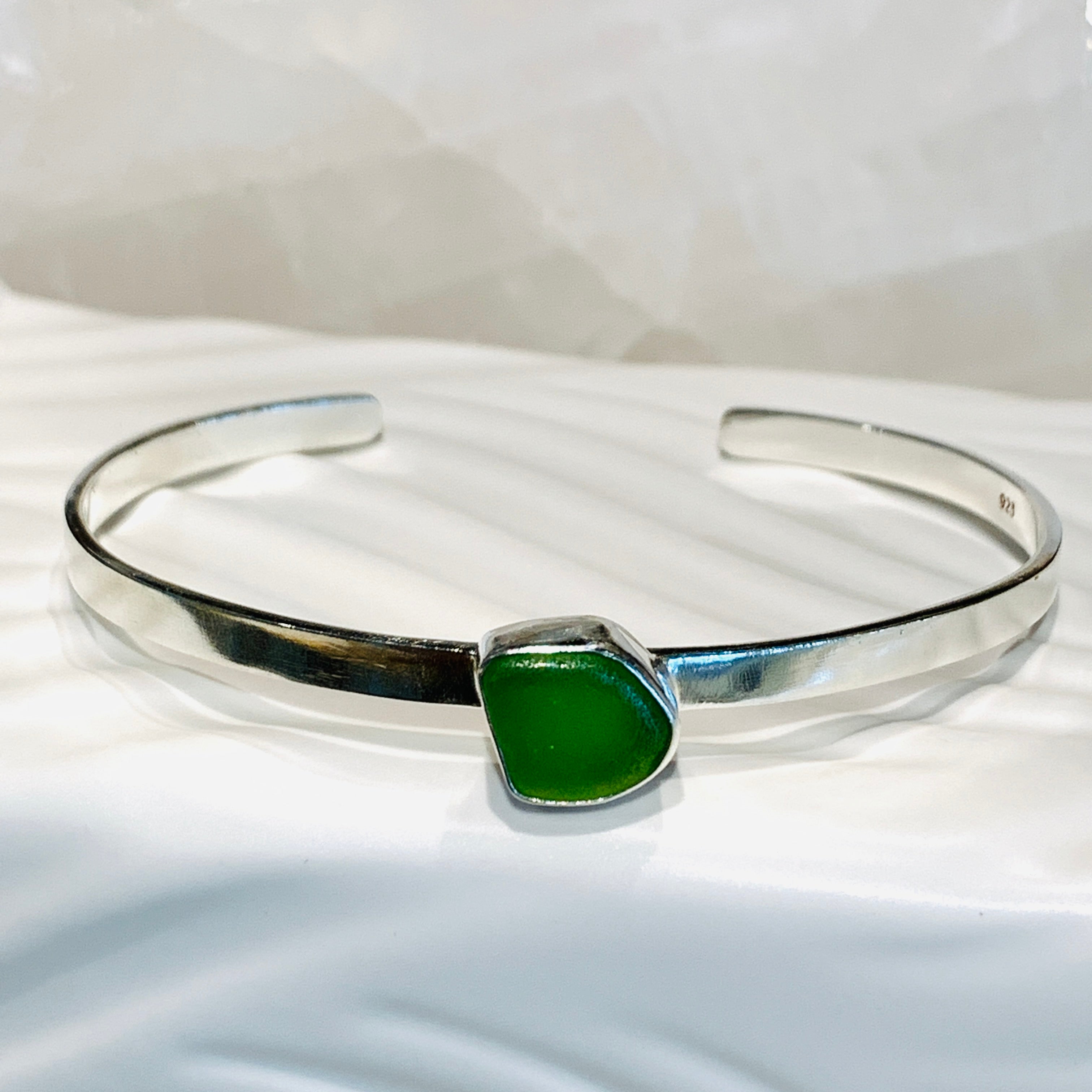 Sea Glass Line Cuff Bracelet Lime Green