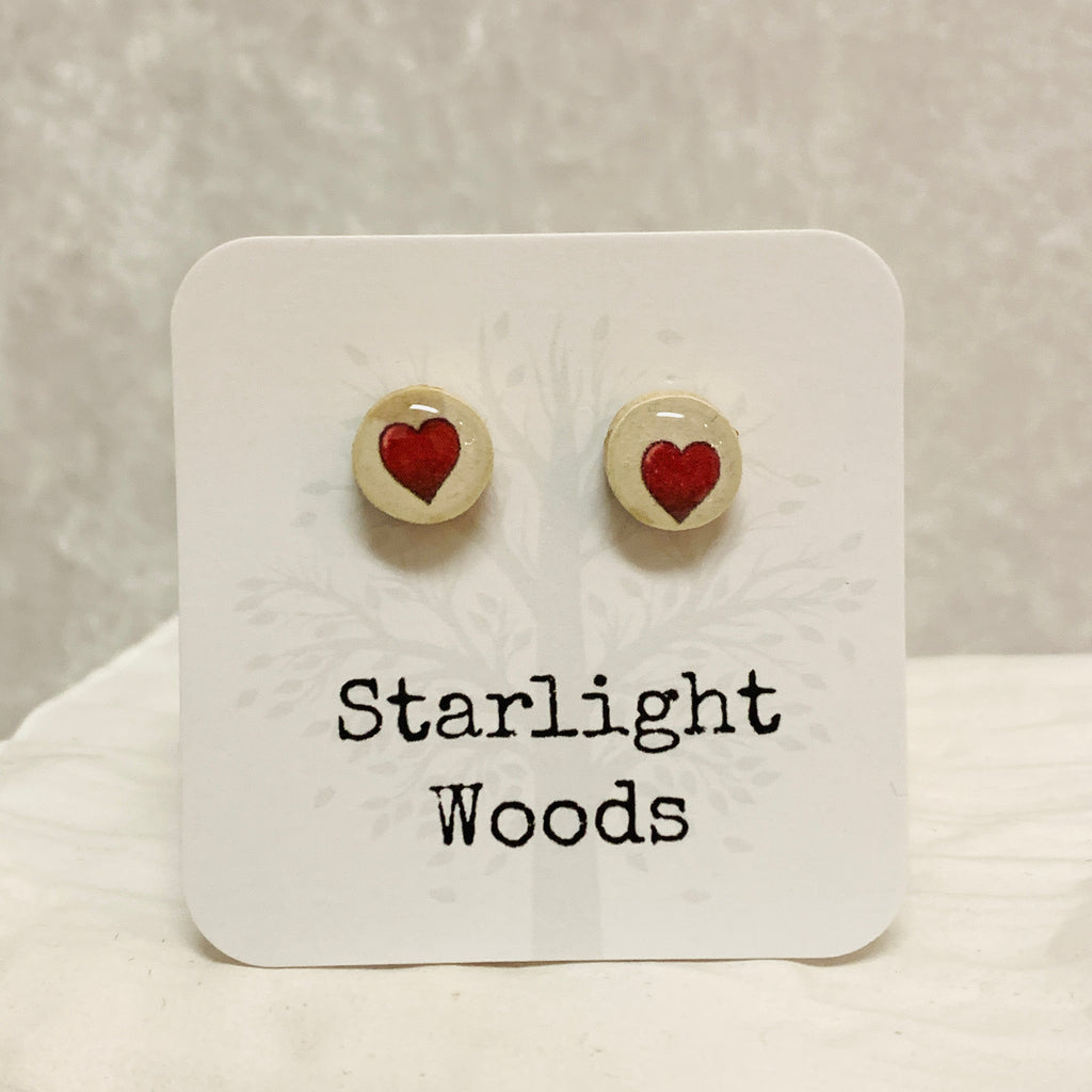 Red Heart Stud Post Earrings