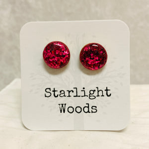 Pink Glitter Studs Post Earrings